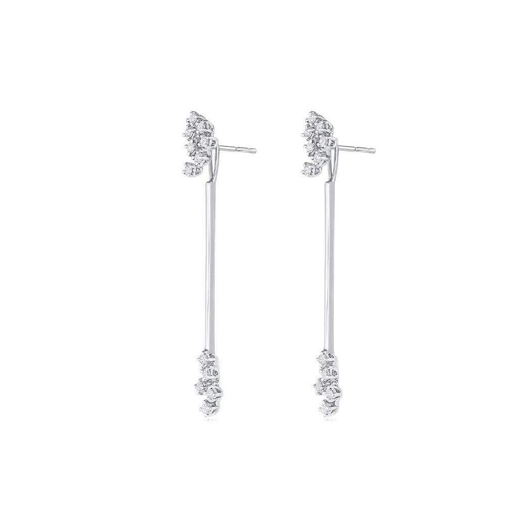 Women's 18 Karat White Gold Diamond Cluster Drop Earrings For Sale