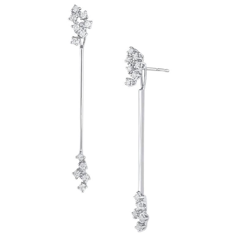 18 Karat White Gold Diamond Cluster Drop Earrings For Sale