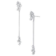 18 Karat White Gold Diamond Cluster Drop Earrings