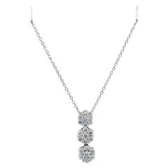 18 Karat White Gold Diamond Cluster Drop Pendant Necklace