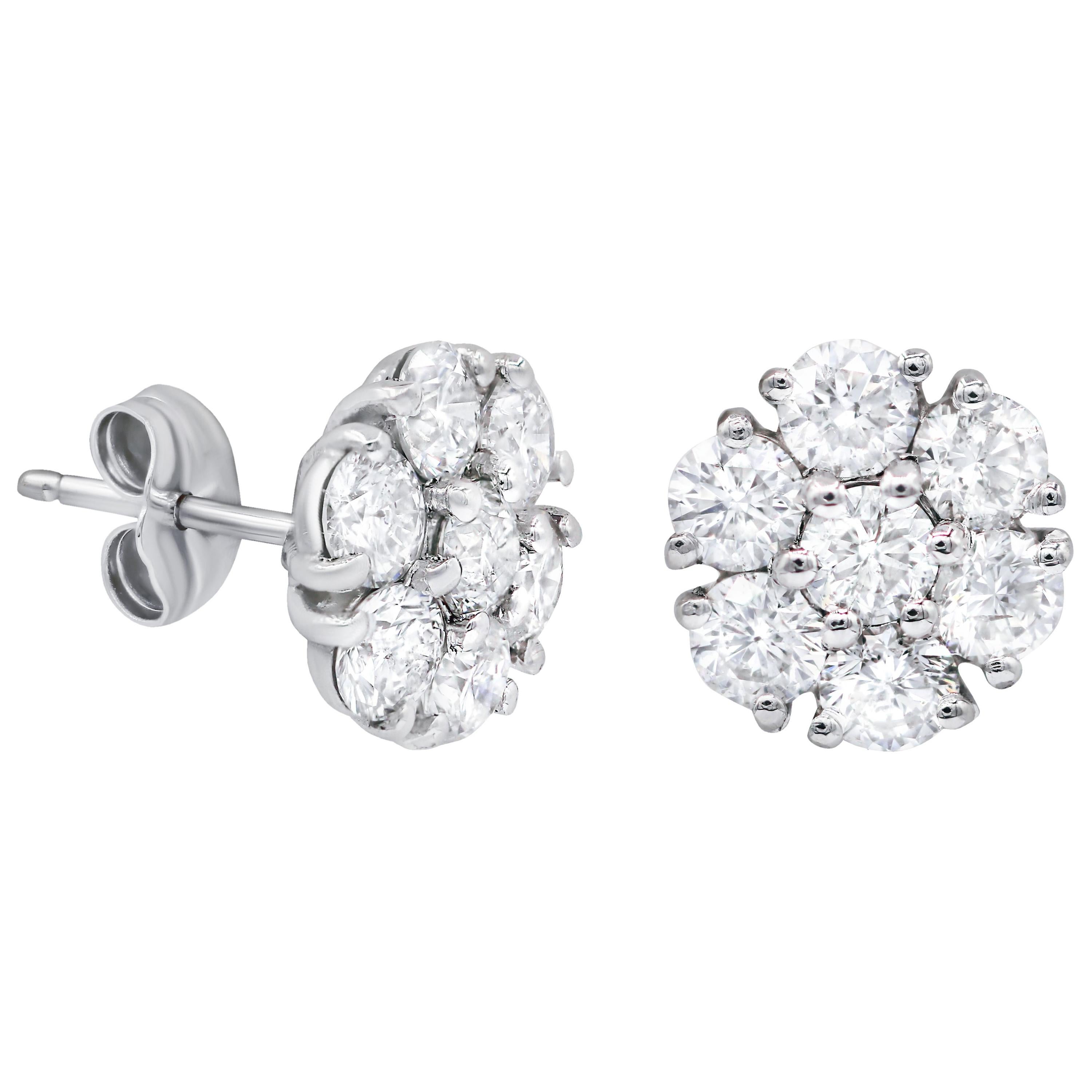 18 Karat White Gold Diamond Cluster Earrings