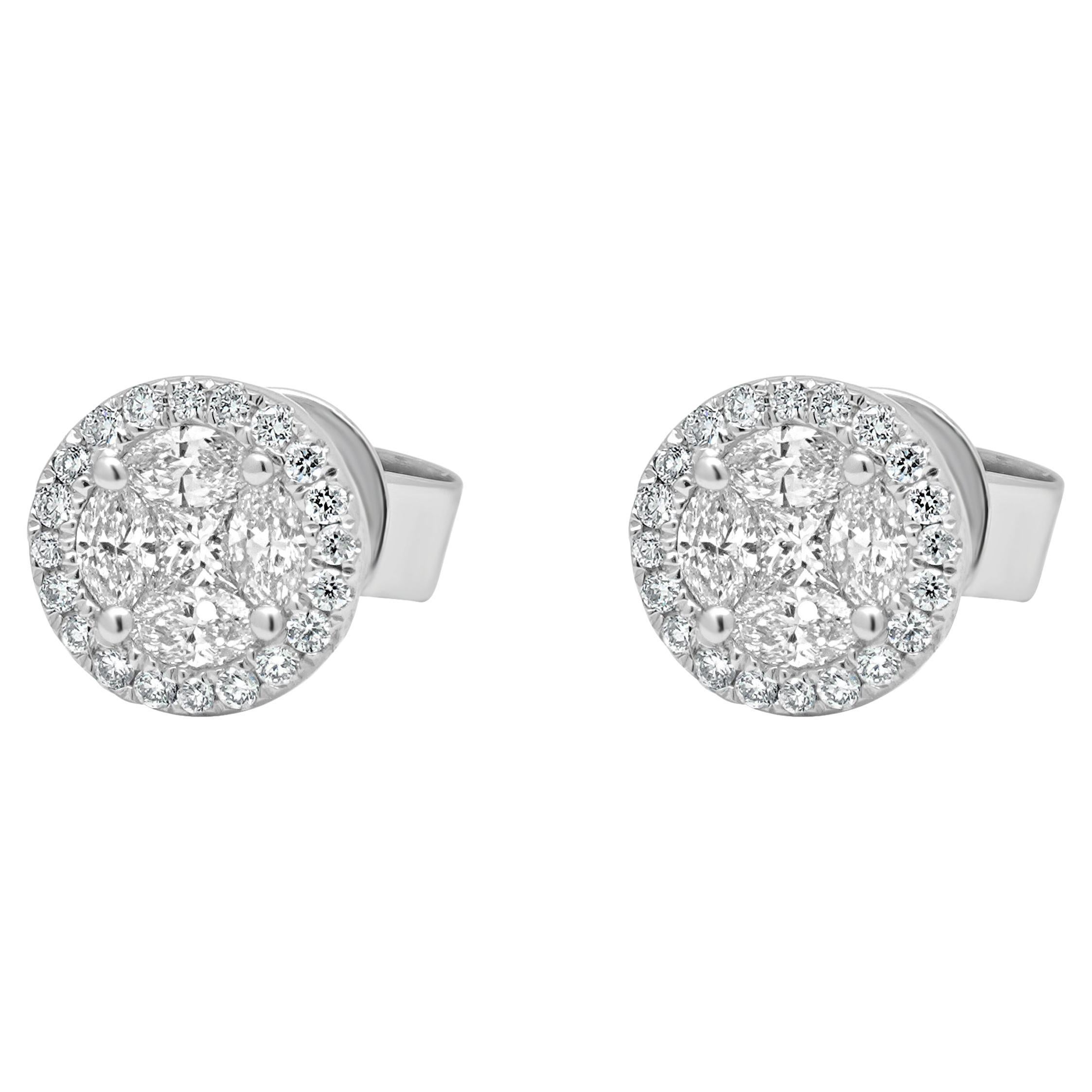 18 Karat White Gold Diamond Cluster Earrings