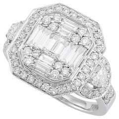 18 Karat White Gold Diamond Cluster Halo Ring