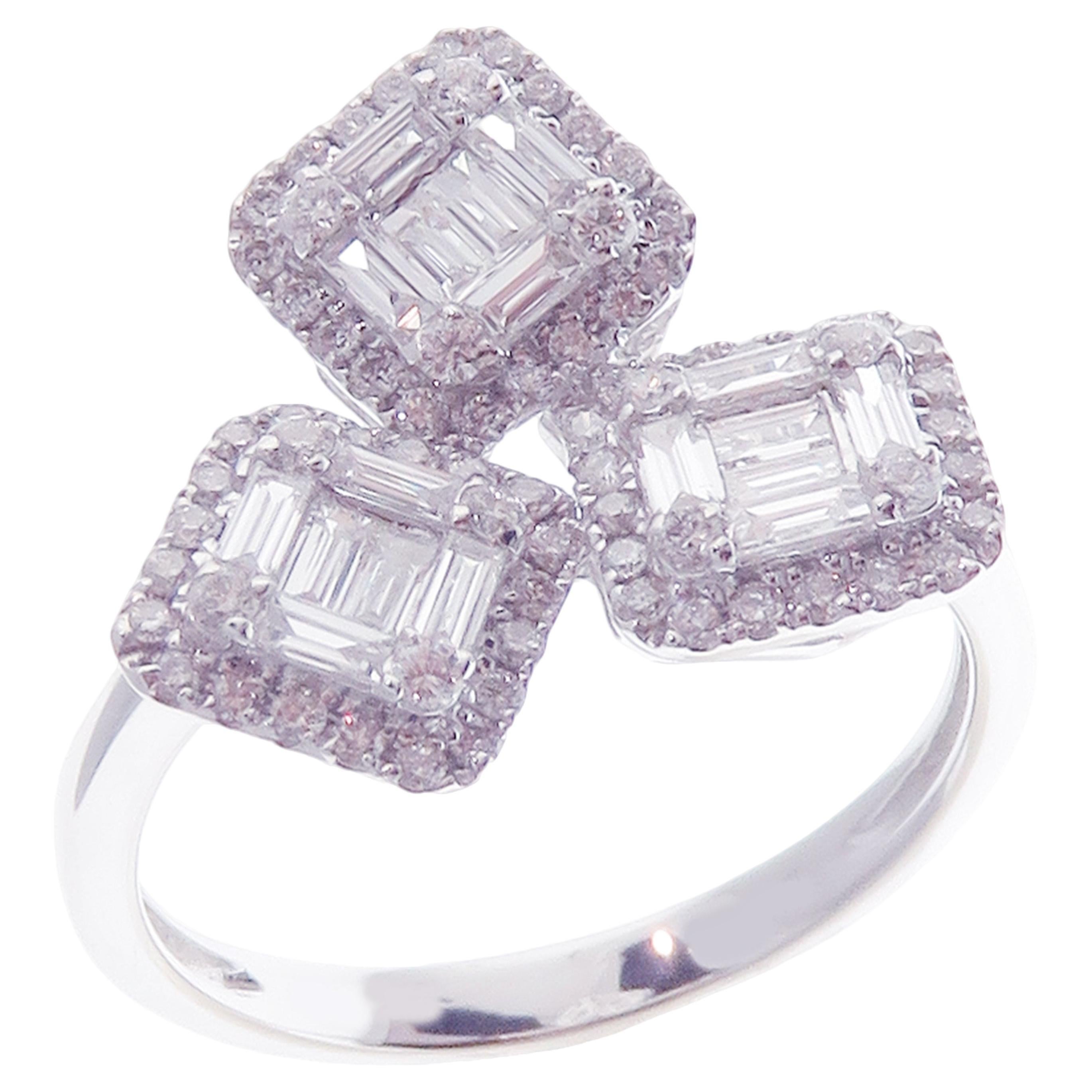 18 Karat White Gold Diamond Cluster Illusion Ring For Sale