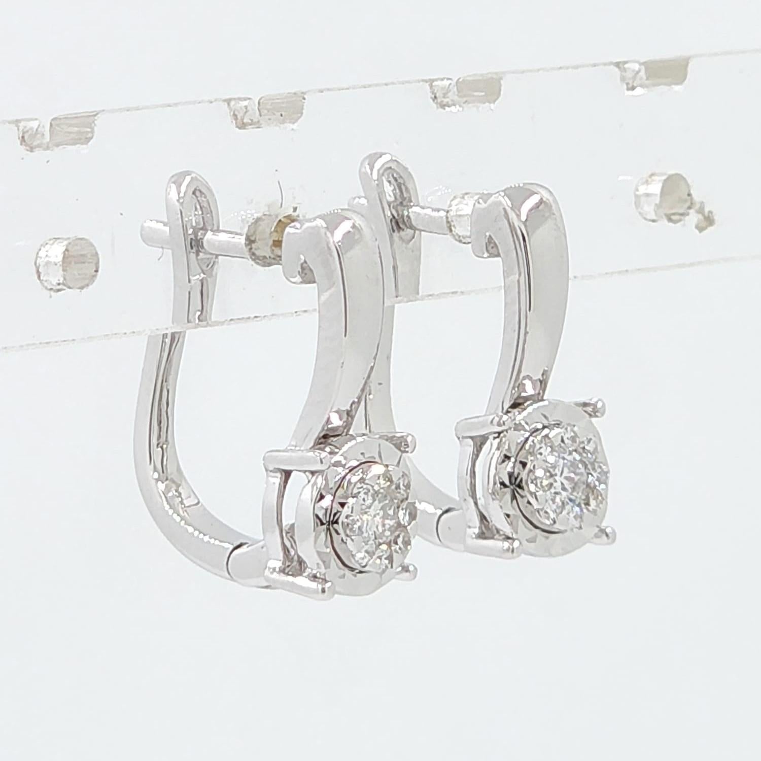 Brilliant Cut 18 Karat White Gold Diamond Cluster Leverback Earrings For Sale