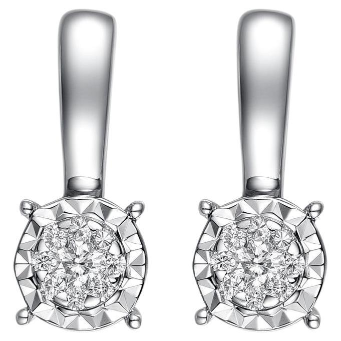 Boucles d'oreilles à levier en or blanc 18 carats avec grappe de diamants