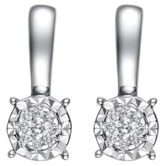 18 Karat White Gold Diamond Cluster Leverback Earrings