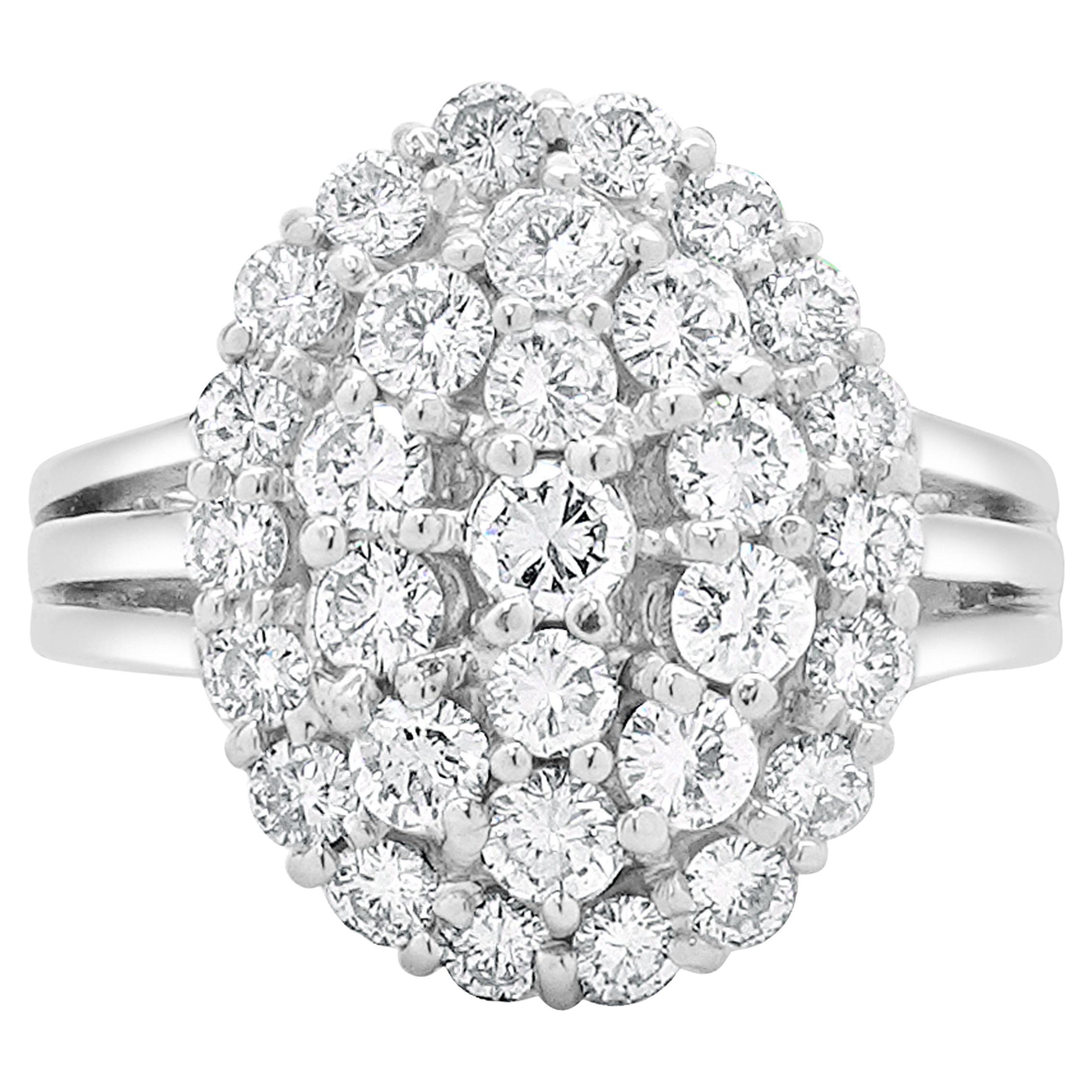 18 Karat White Gold Diamond Cluster Oval Ring