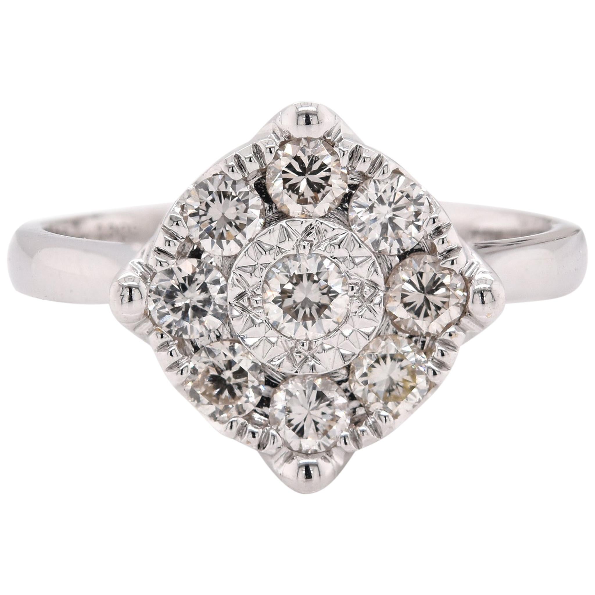 18 Karat White Gold Diamond Cluster Ring