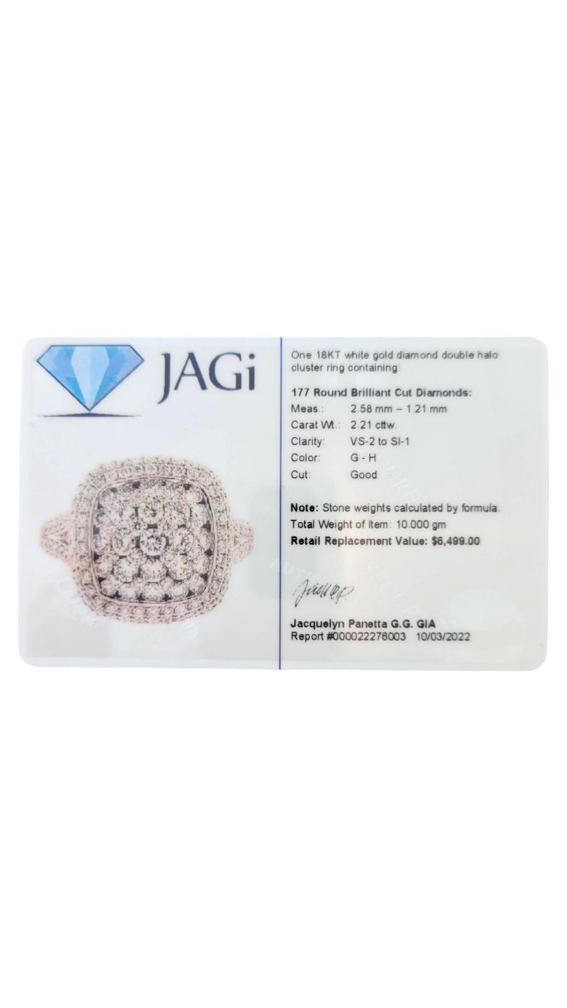 18 Karat White Gold Diamond Cluster Ring Size 6.25 #16963 For Sale 3