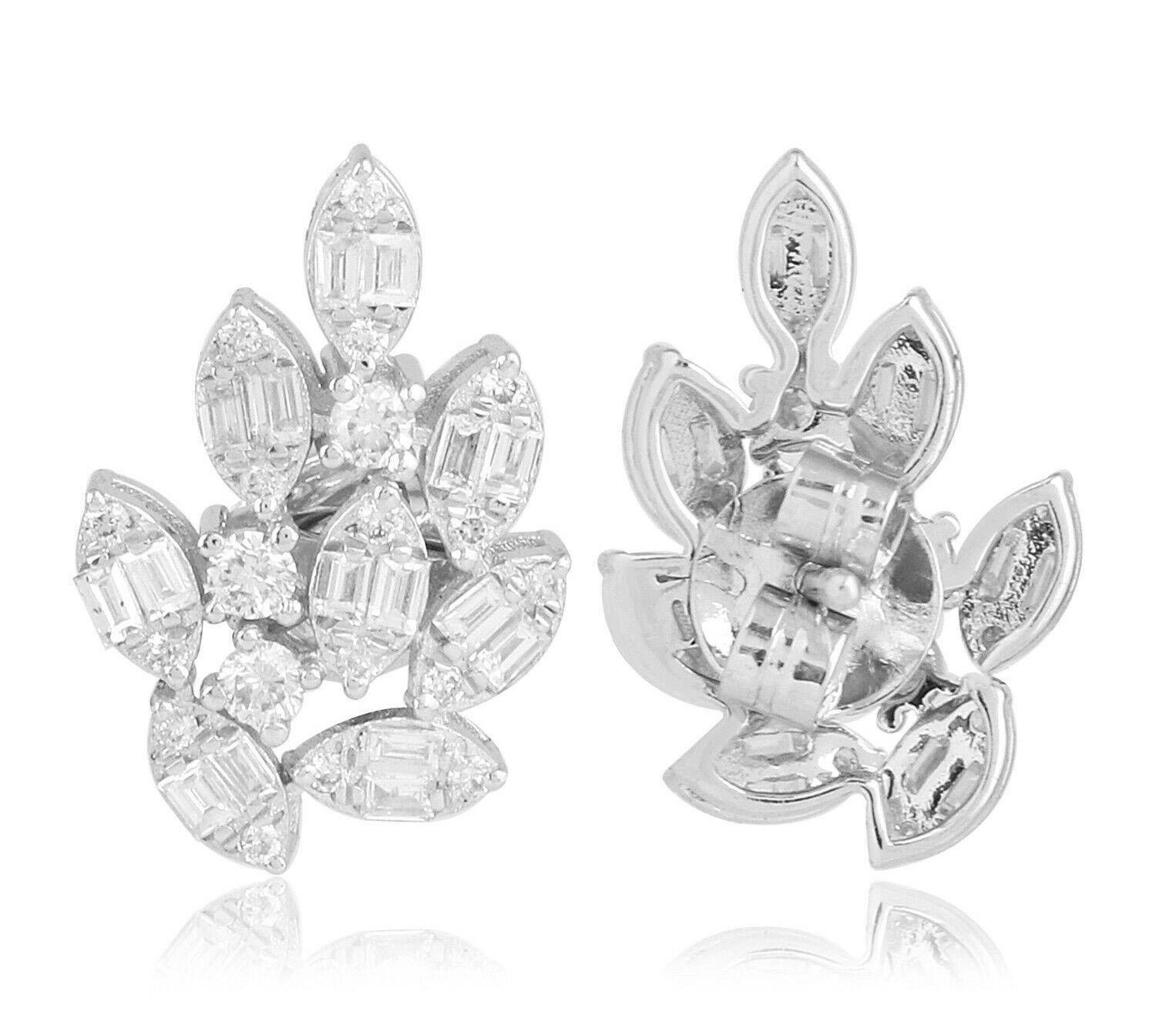 Modern 18 Karat White Gold Diamond Cluster Stud Earrings For Sale