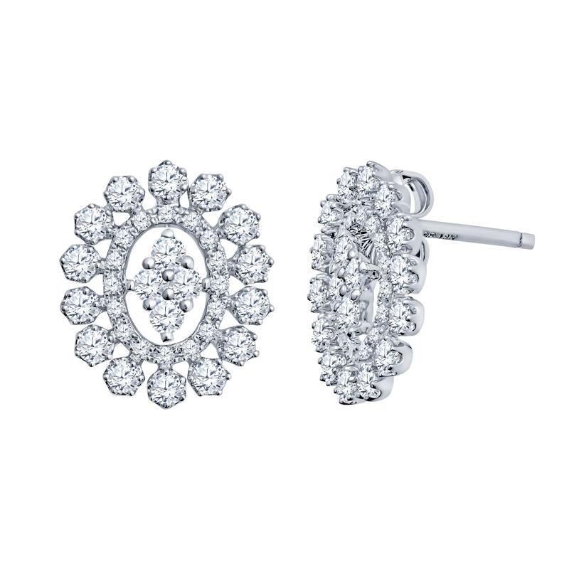 Schmücken Sie Ihre Ohren mit diesen exquisiten, aus 18 Karat Weißgold gefertigten Diamant-Clustern mit 68 natürlichen runden Diamanten von insgesamt 0,62 Karat, Reibungsstift und -backe.
Abmessungen: 11,75mm x 10mm