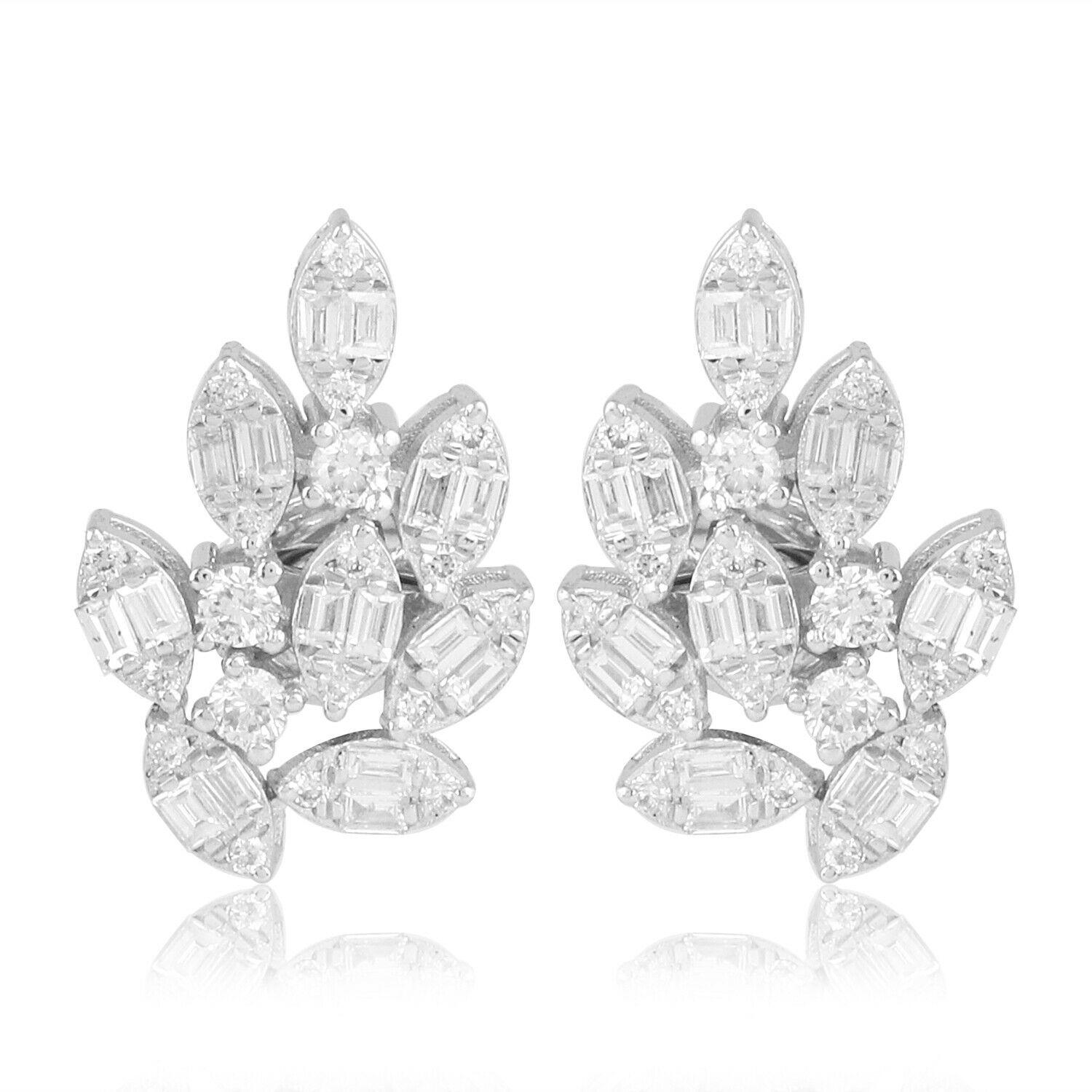 Mixed Cut 18 Karat White Gold Diamond Cluster Stud Earrings For Sale