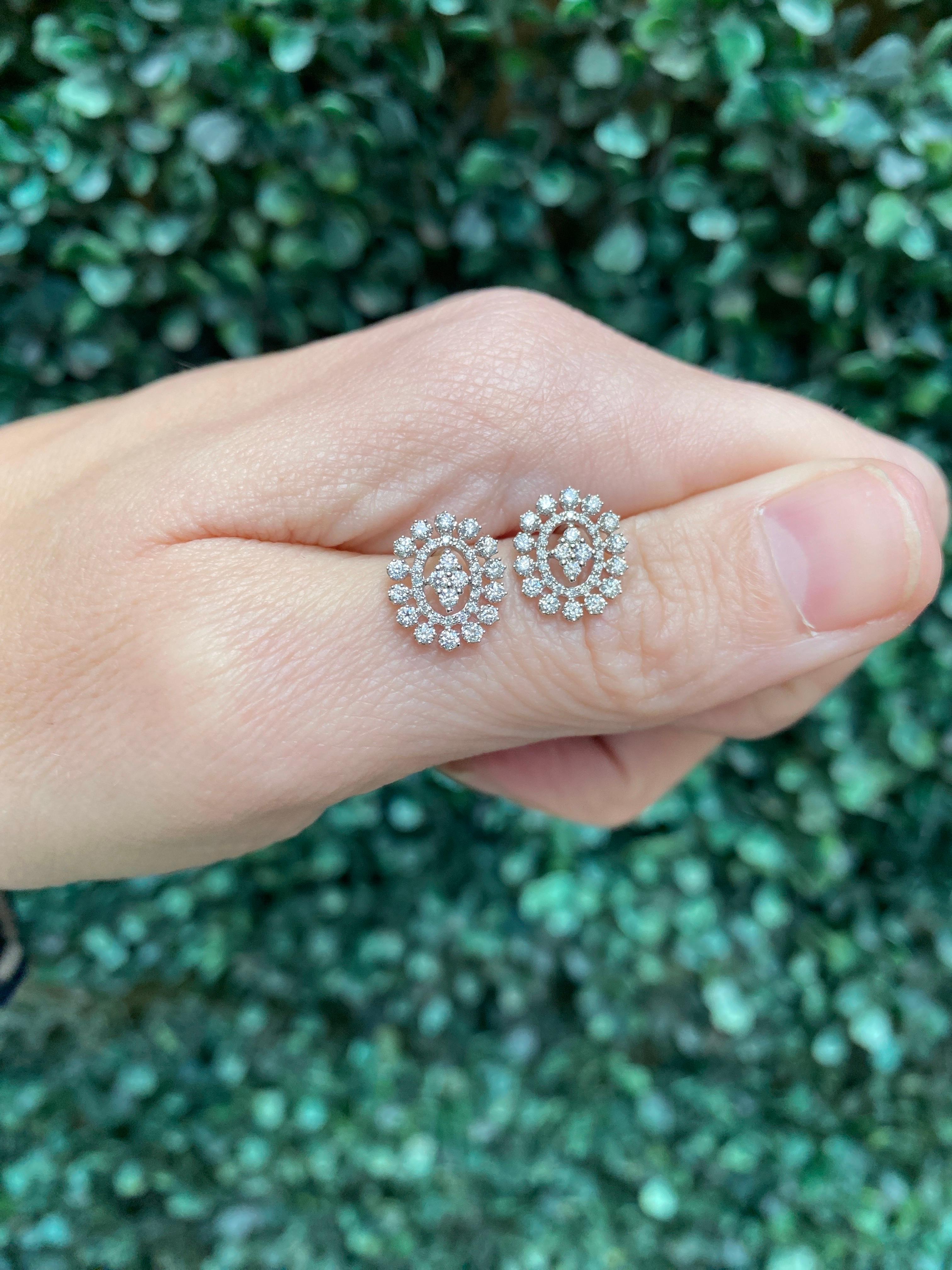18 Karat Weißgold Diamant-Cluster-Ohrstecker für Damen oder Herren