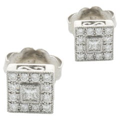 18 Karat White Gold Diamond Cluster Stud Earrings