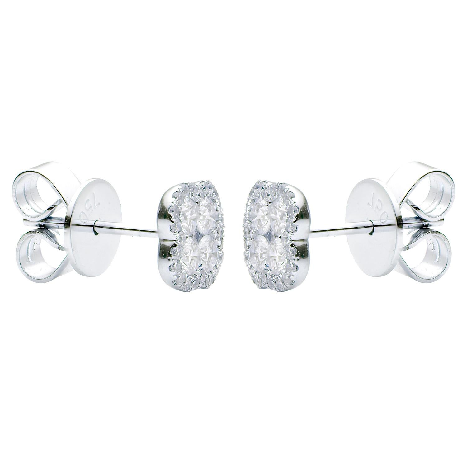 Contemporary 18 Karat White Gold Diamond Cluster Stud Earrings with Halo