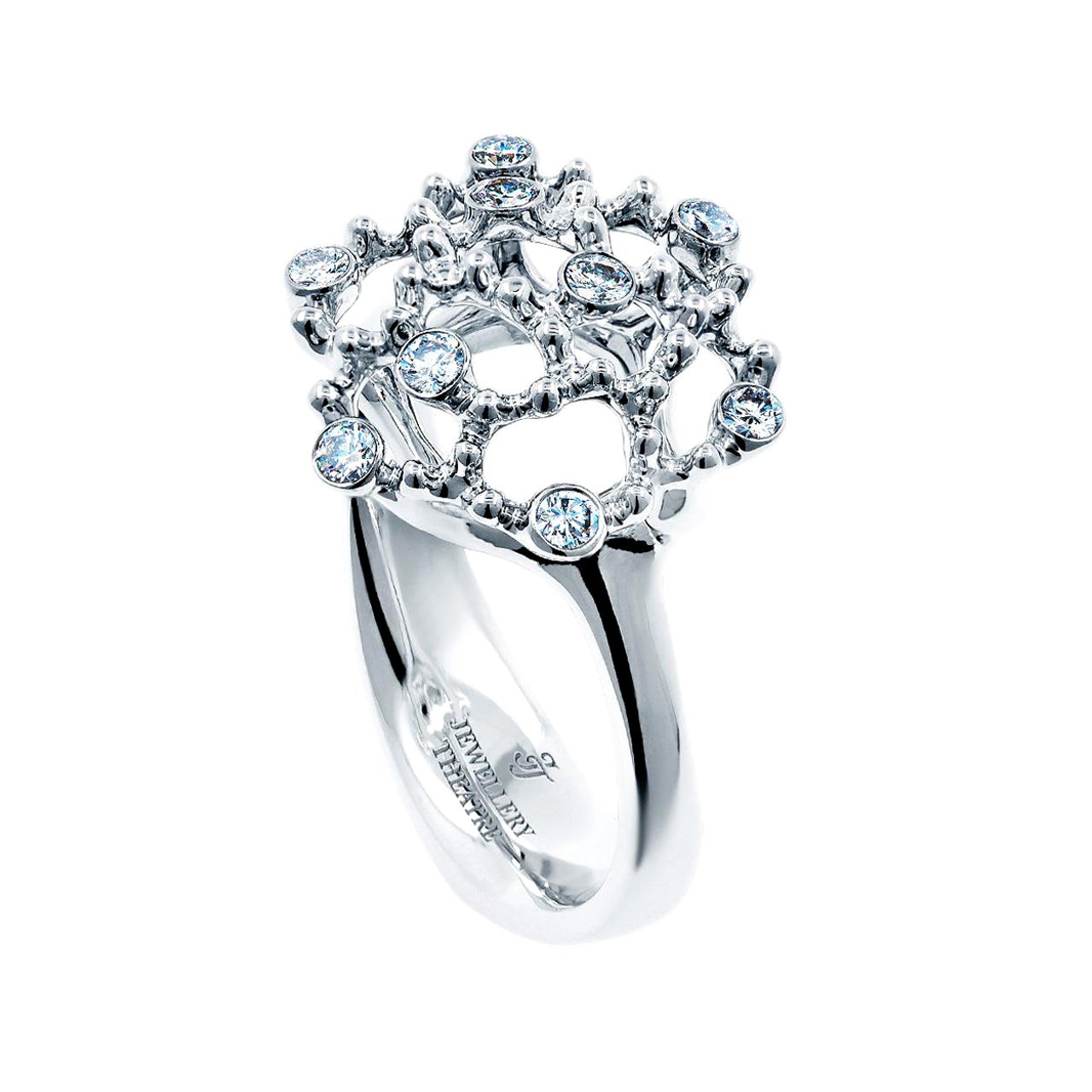 18 Karat White Gold Diamond Cocktail Ring For Sale