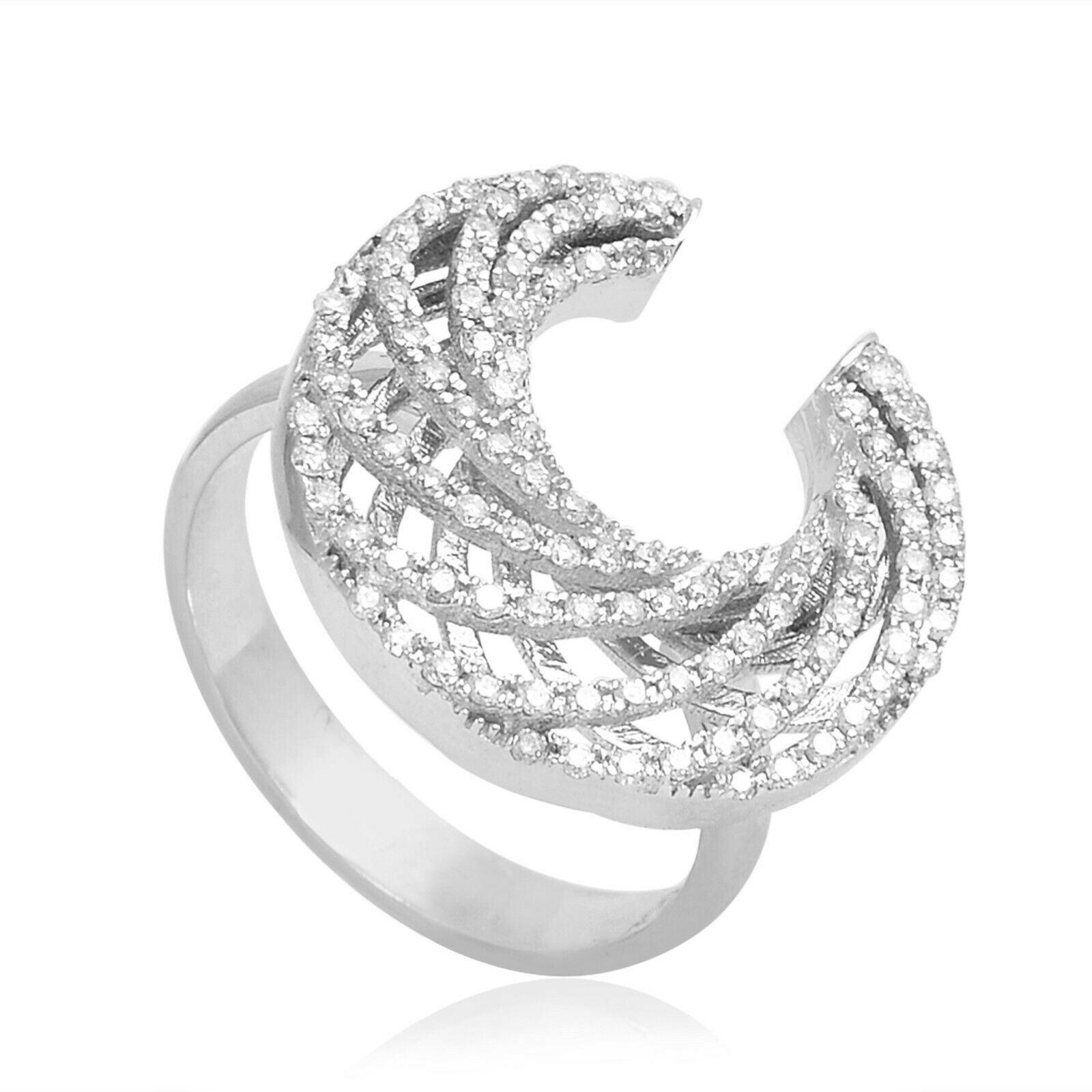For Sale:  18 Karat White Gold Diamond Crescent Ring 3