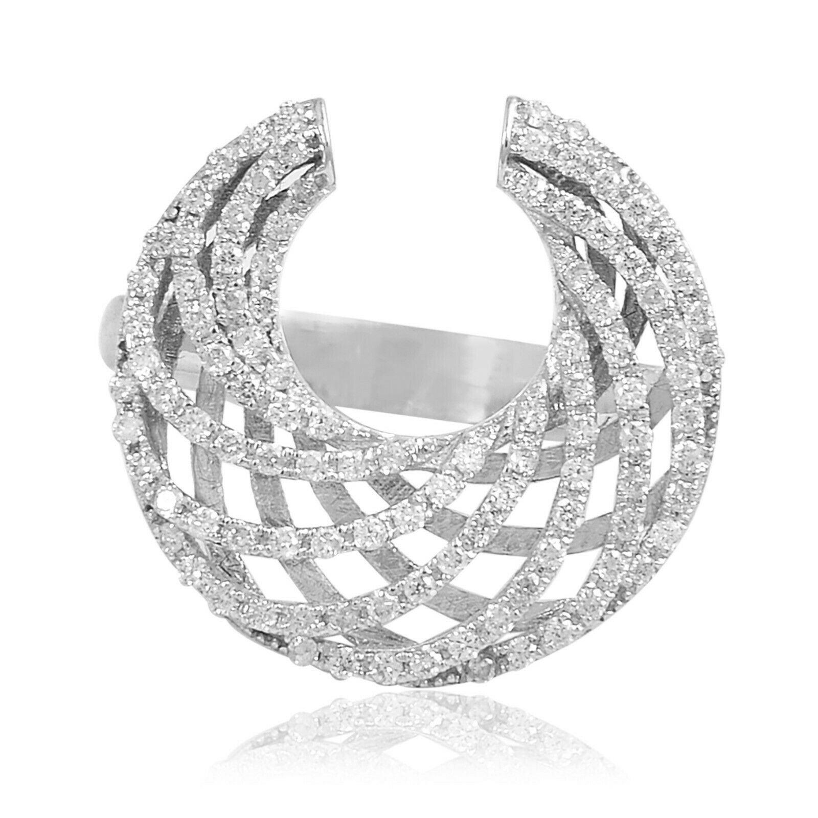 For Sale:  18 Karat White Gold Diamond Crescent Ring 4