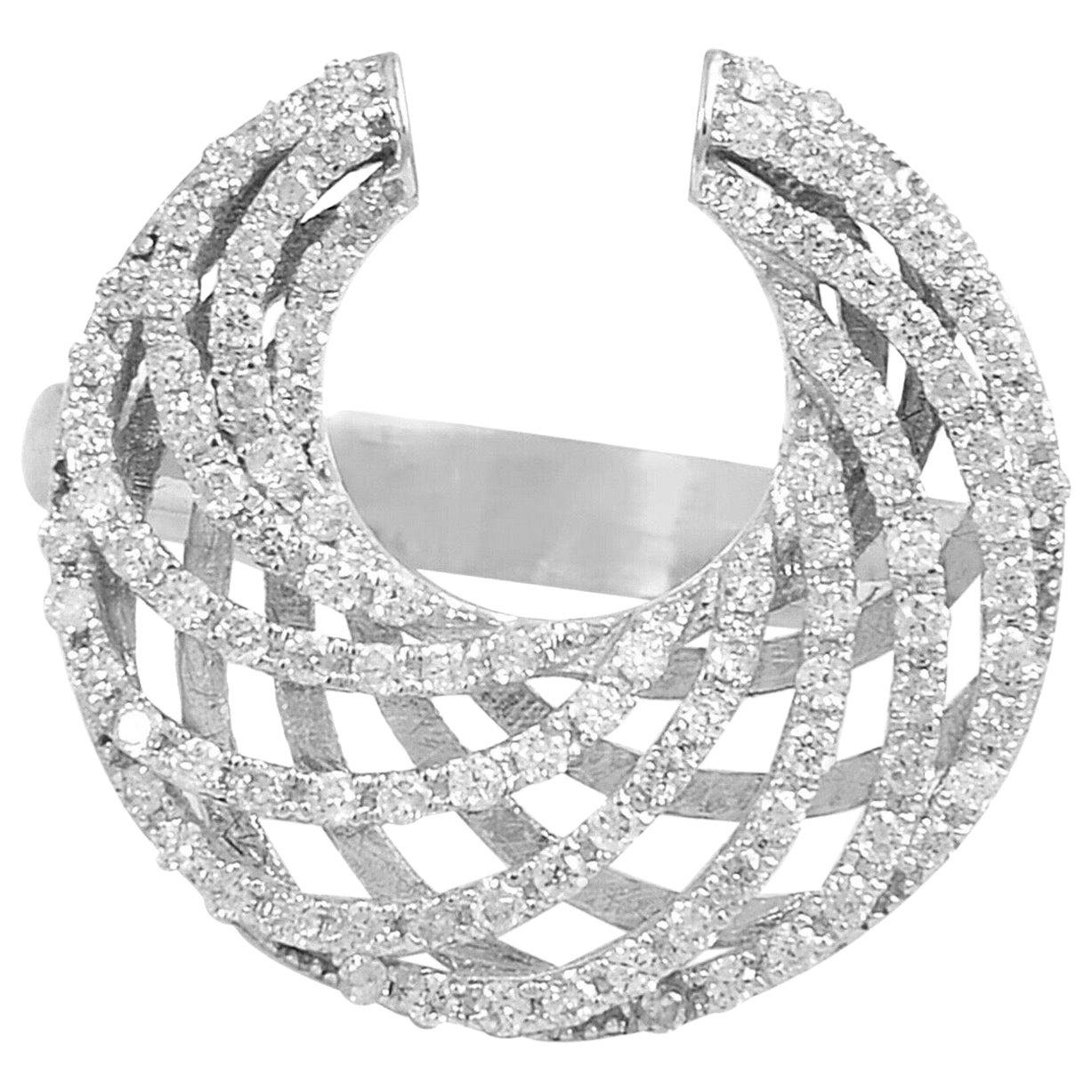 For Sale:  18 Karat White Gold Diamond Crescent Ring
