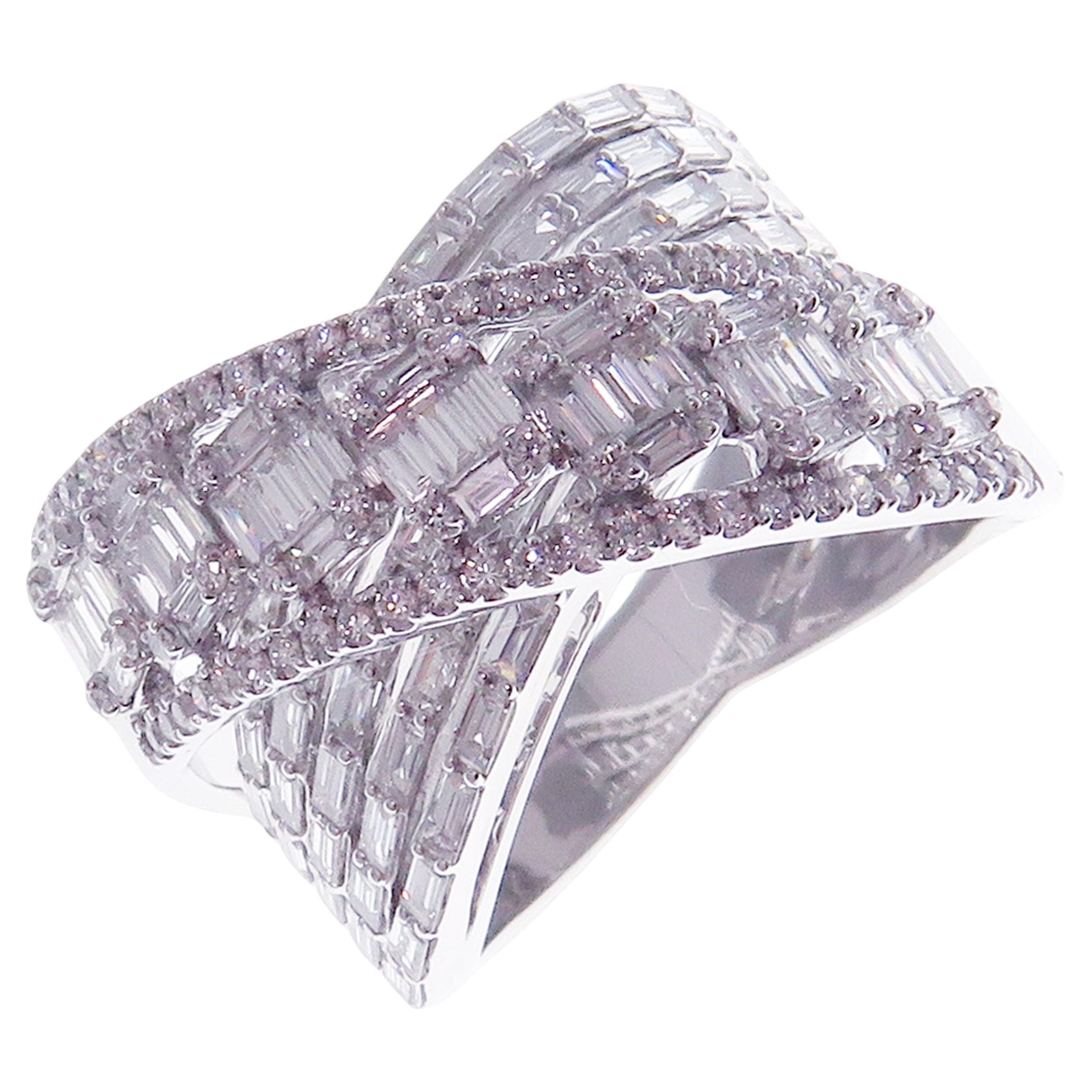 18 Karat White Gold Diamond Criss Cross Illusion Ring For Sale