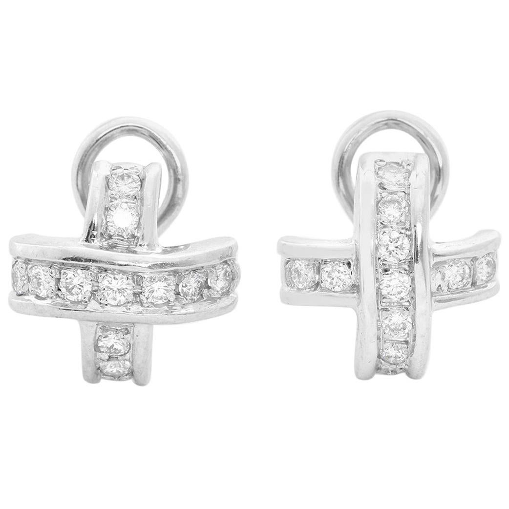 18 Karat White Gold Diamond Cross Earrings