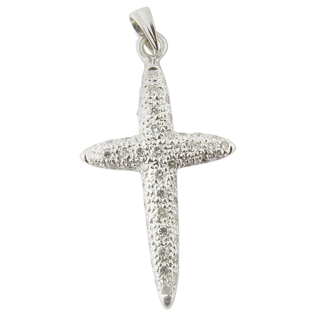 18 Karat White Gold Diamond Cross Pendant For Sale