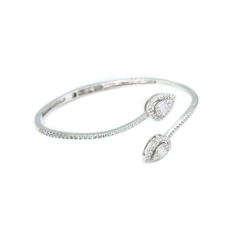 18 Karat White Gold Diamond Crossover Bangle For Sale at 1stDibs