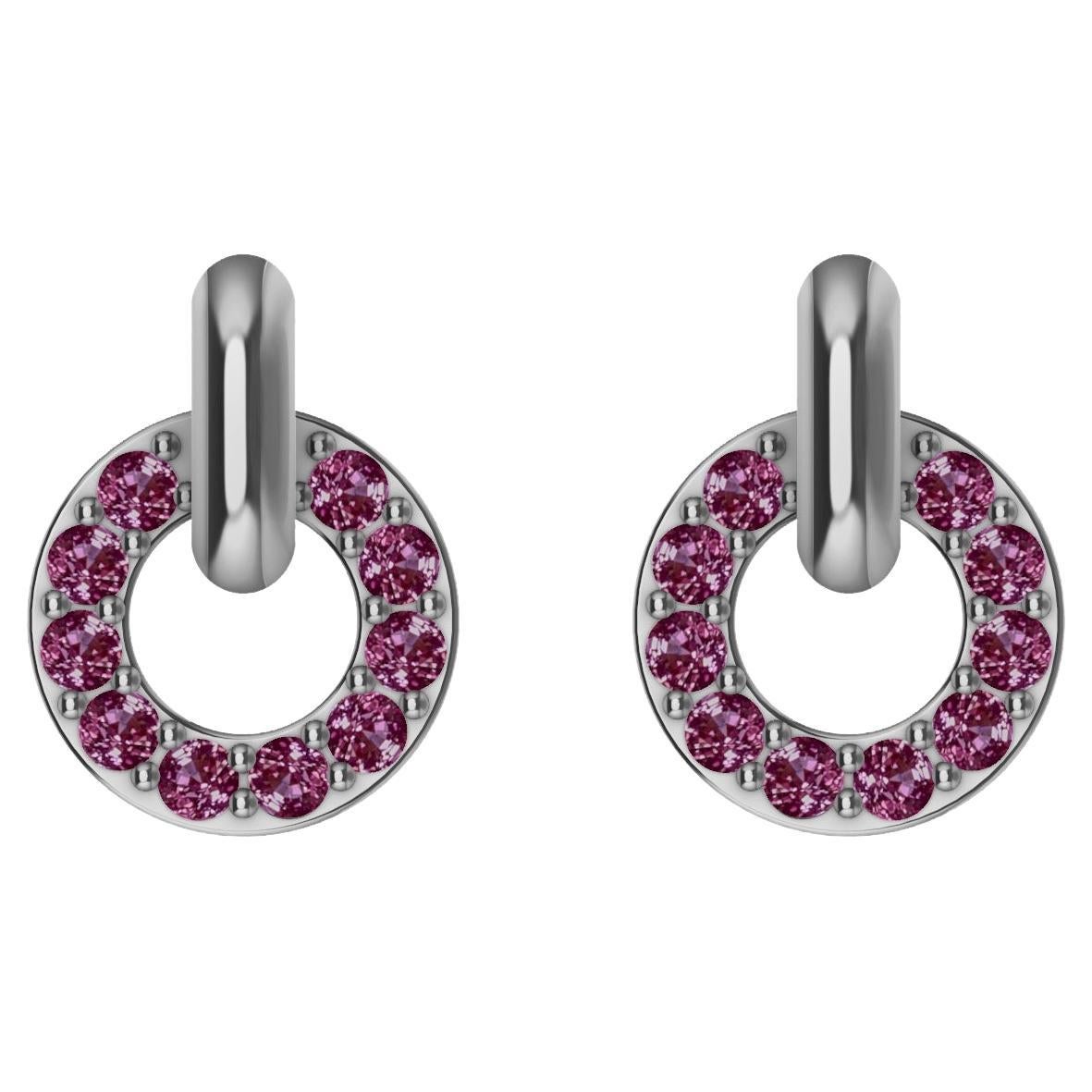 18 Karat White Gold Diamond Cut Pink Sapphires Petite Dangle Earrings