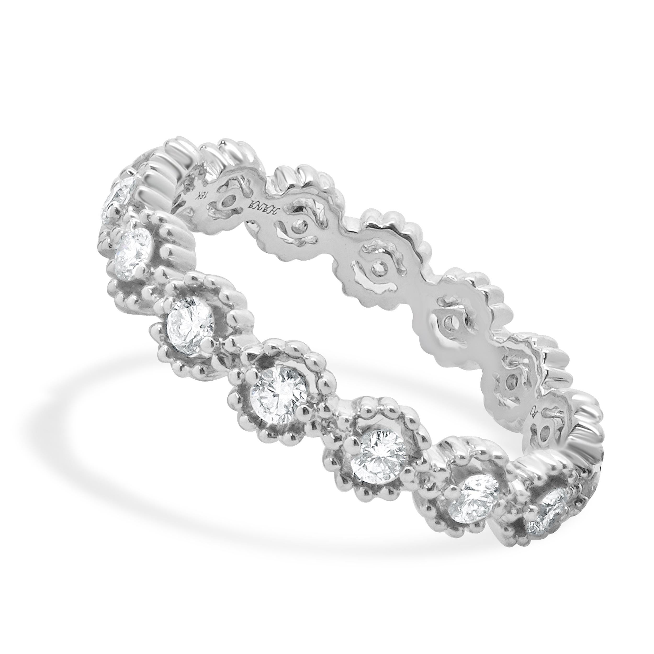 Round Cut 18 Karat White Gold Diamond Cutout Band For Sale