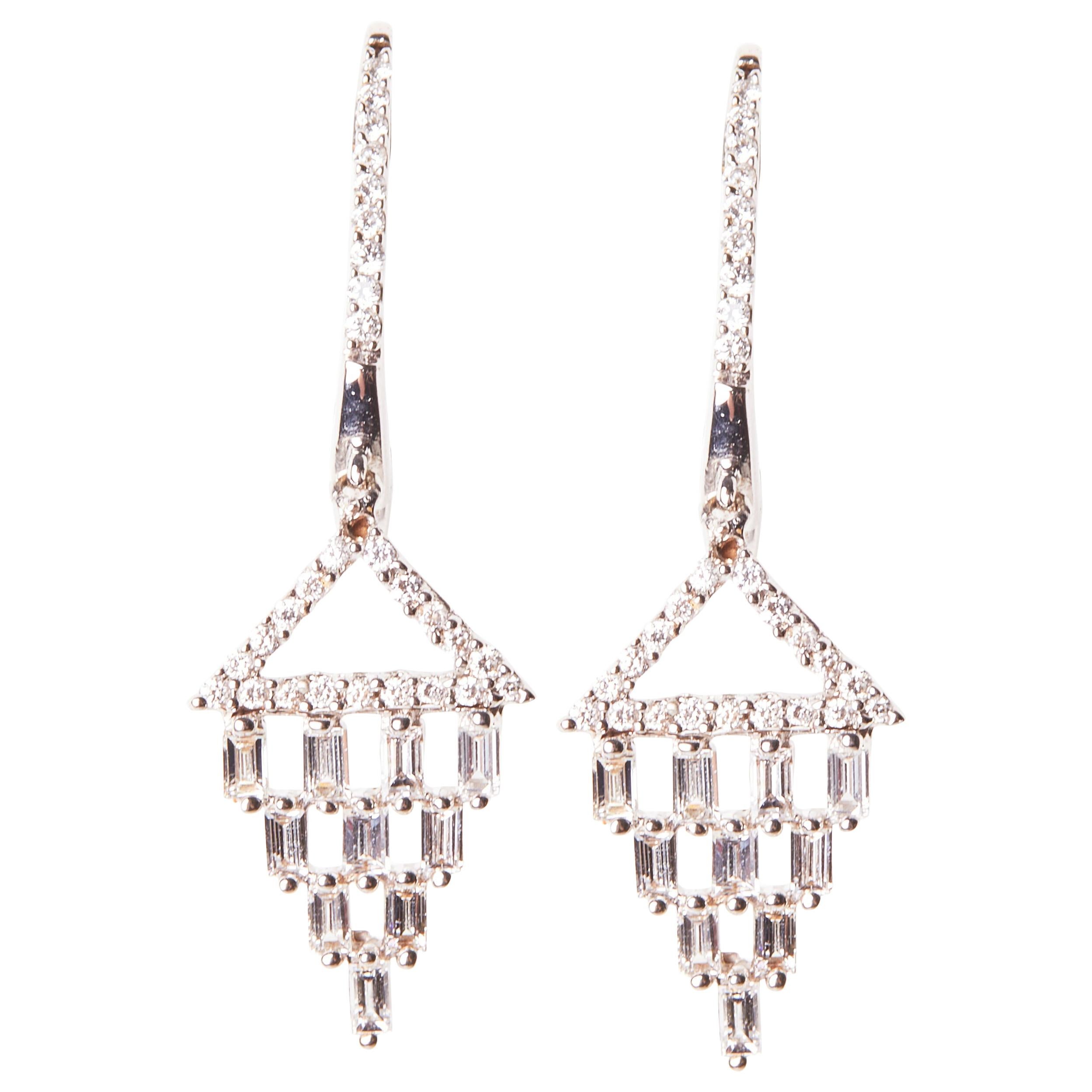18 Karat White Gold Diamond Dangle Earrings