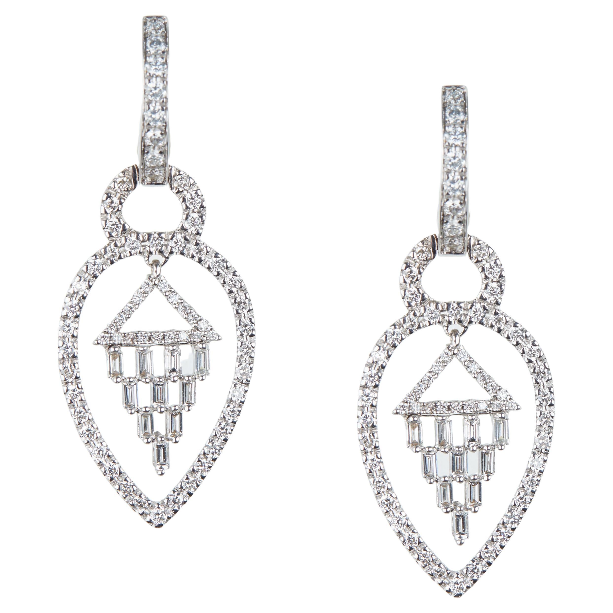 18 Karat White Gold Diamond Dangle Earrings For Sale