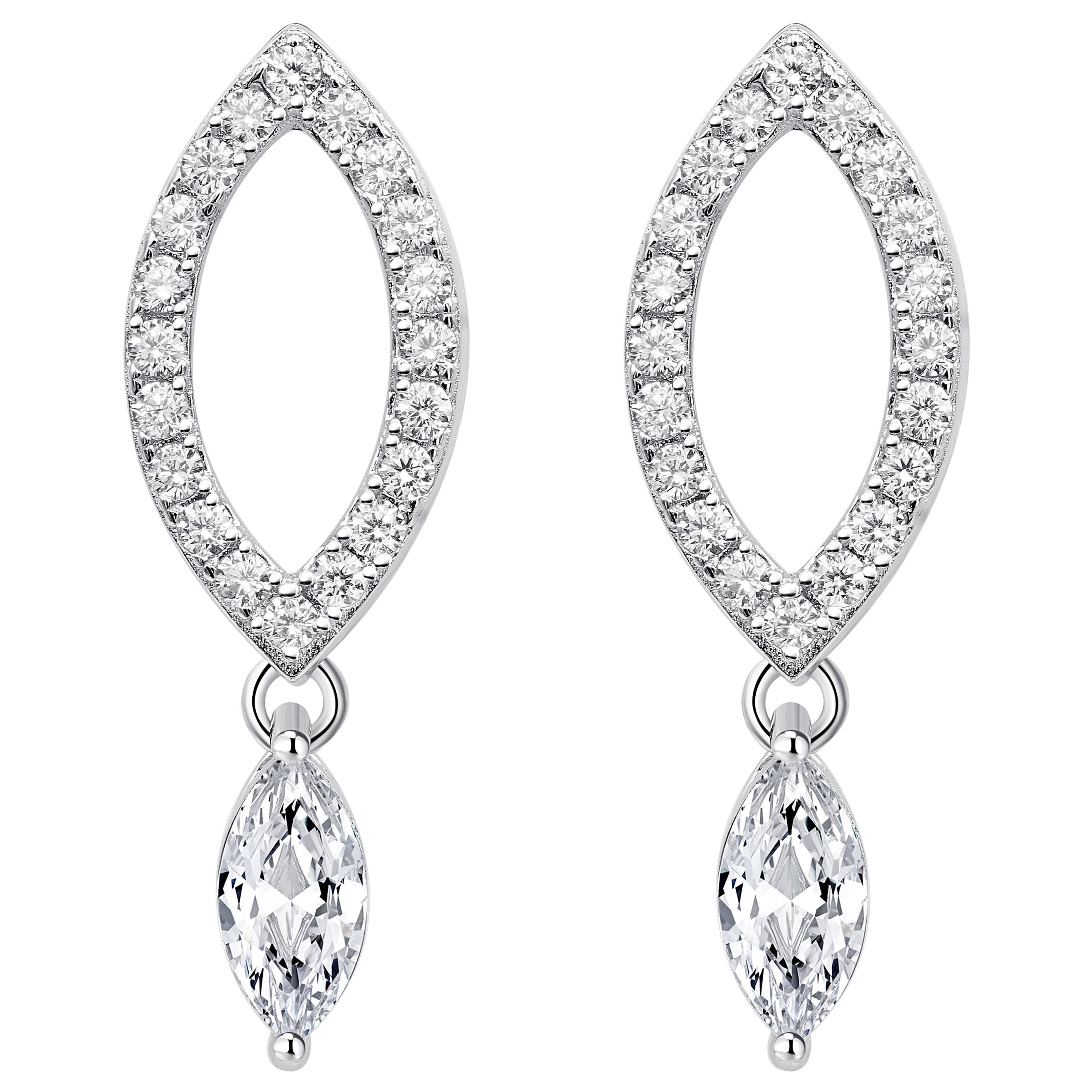 18 Karat White Gold Diamond Dew Drop Stud Earrings For Sale