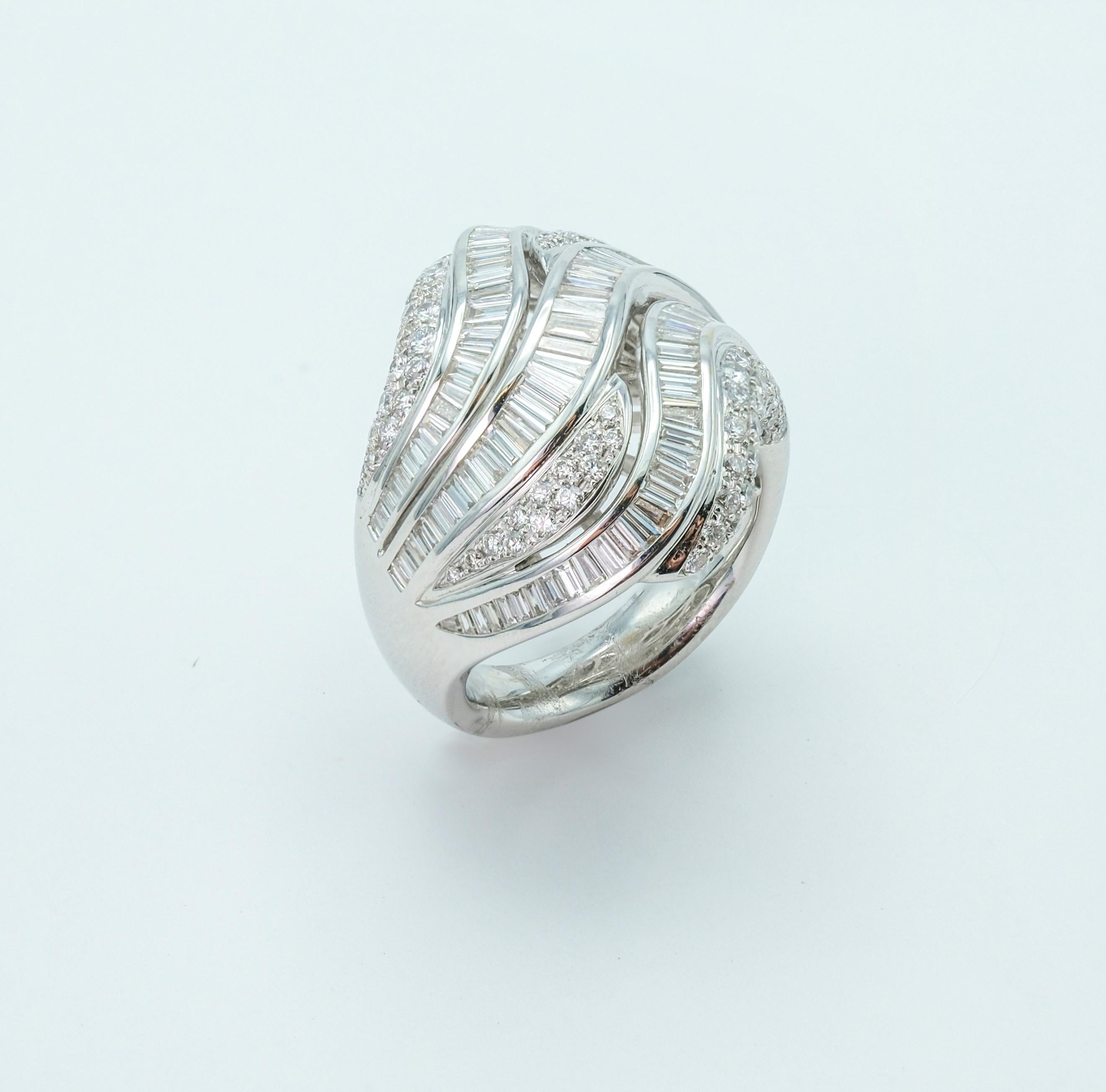 18 Karat White Gold Diamond Dome Cocktail Ring 3.32 Carats In Good Condition For Sale In Fairfield, CT
