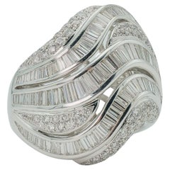 Modern Baguette and Round ~5ctw Diamond Wave Dome Cocktail Ring in 18k Gold