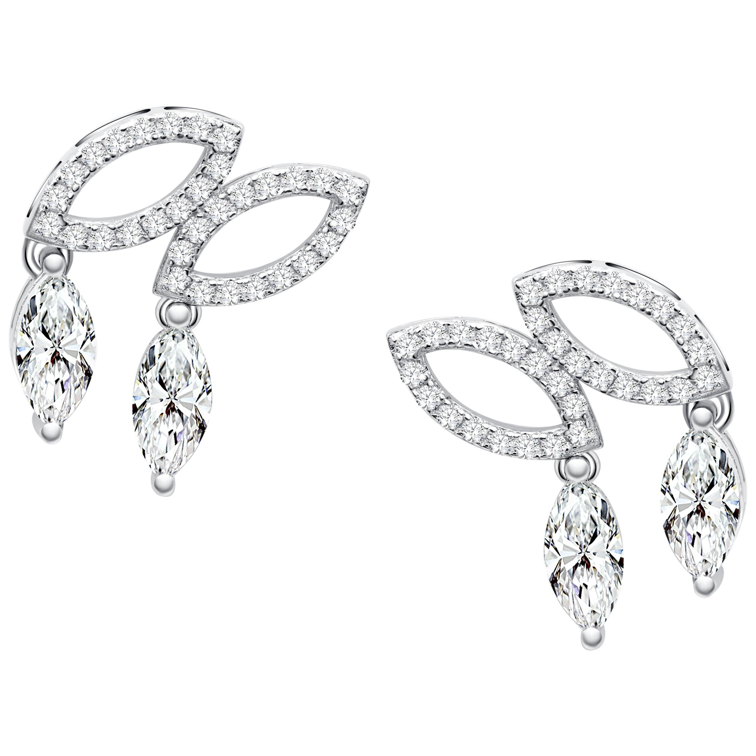 18 Karat White Gold Diamond Double Drop Stud Earrings For Sale
