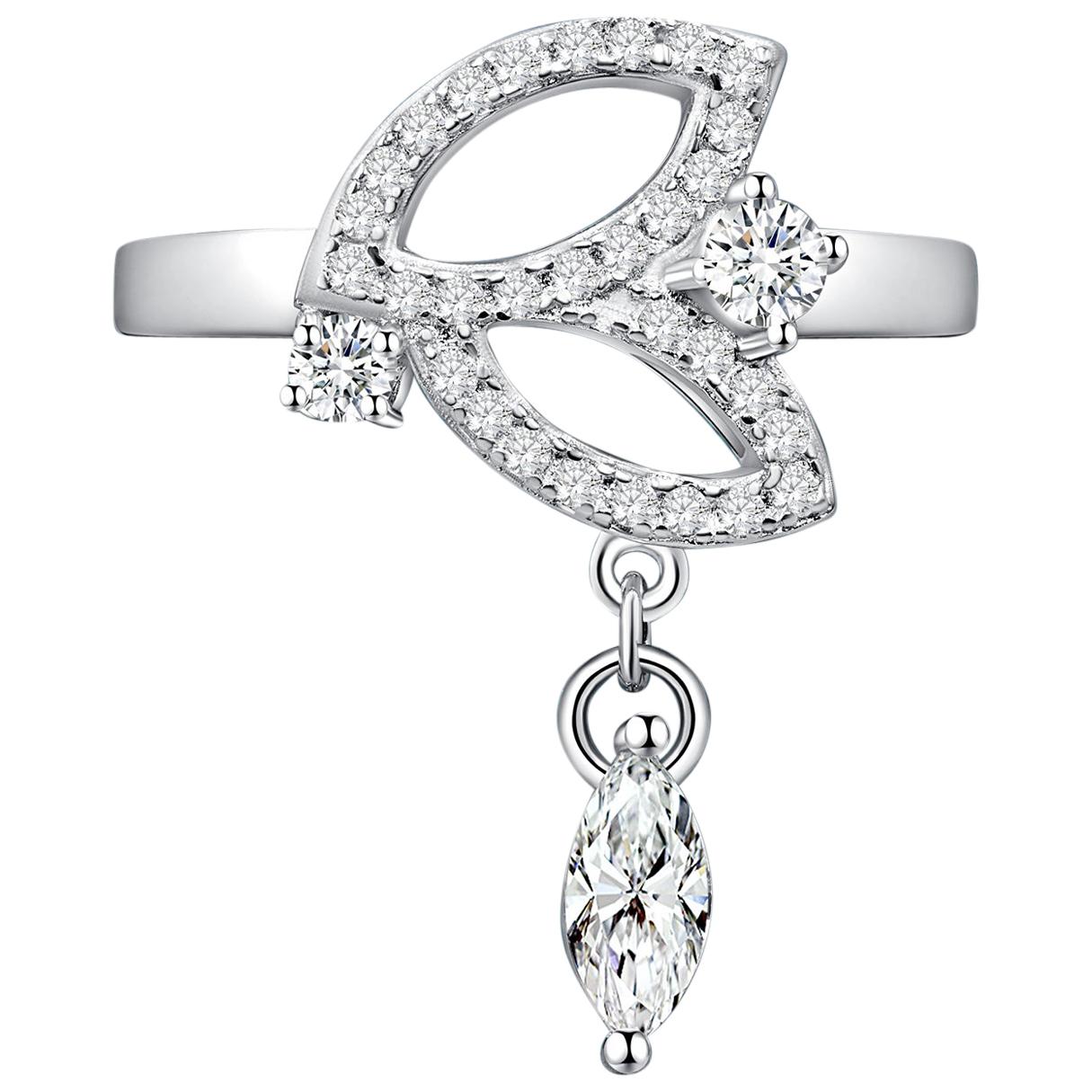 18 Karat White Gold Diamond Double Leaf Ring For Sale