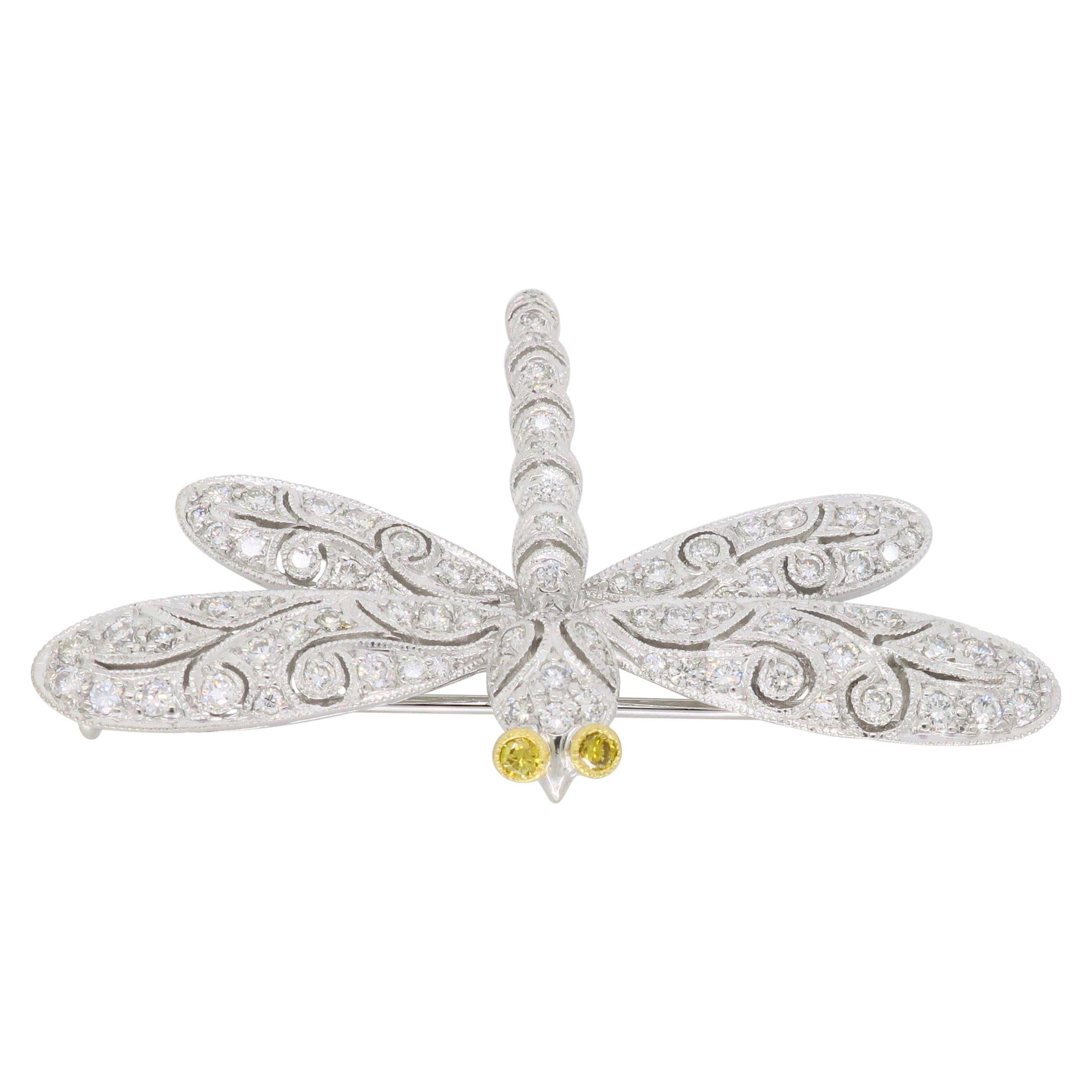 18 Karat White Gold Diamond Dragonfly Brooch