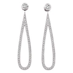 18 Karat White Gold Diamond Drop Loop Earrings