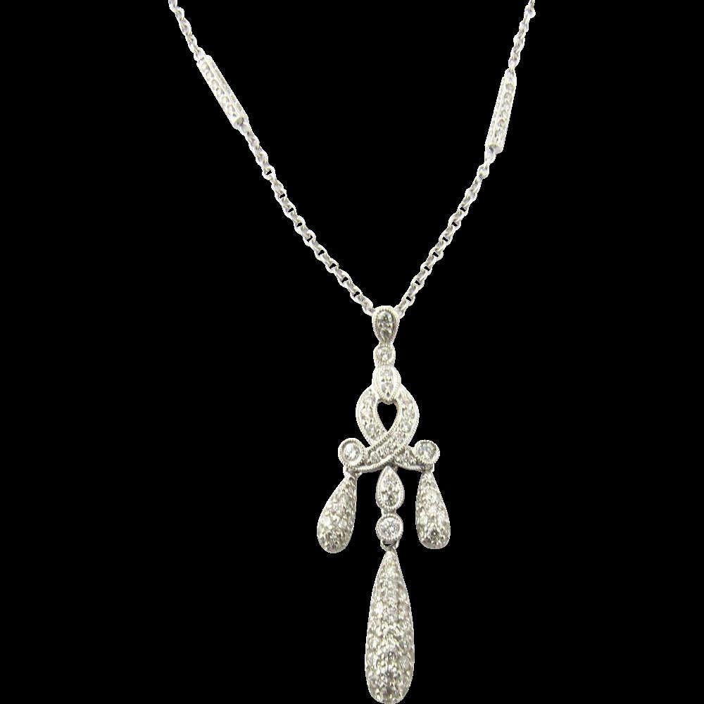 Women's 18 Karat White Gold Diamond Drop Pendant