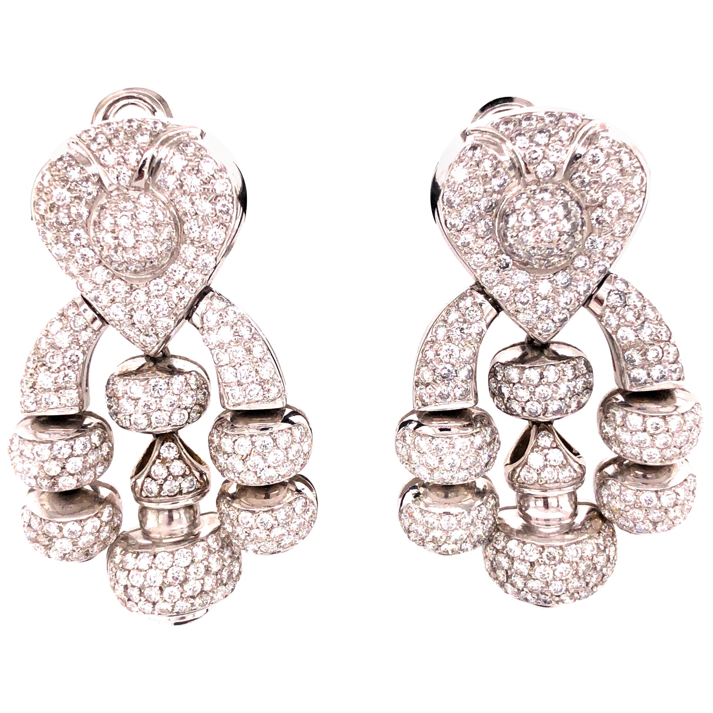 18 Karat White Gold Diamond Drop Statement Earrings For Sale
