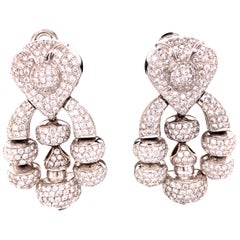 18 Karat White Gold Diamond Drop Statement Earrings