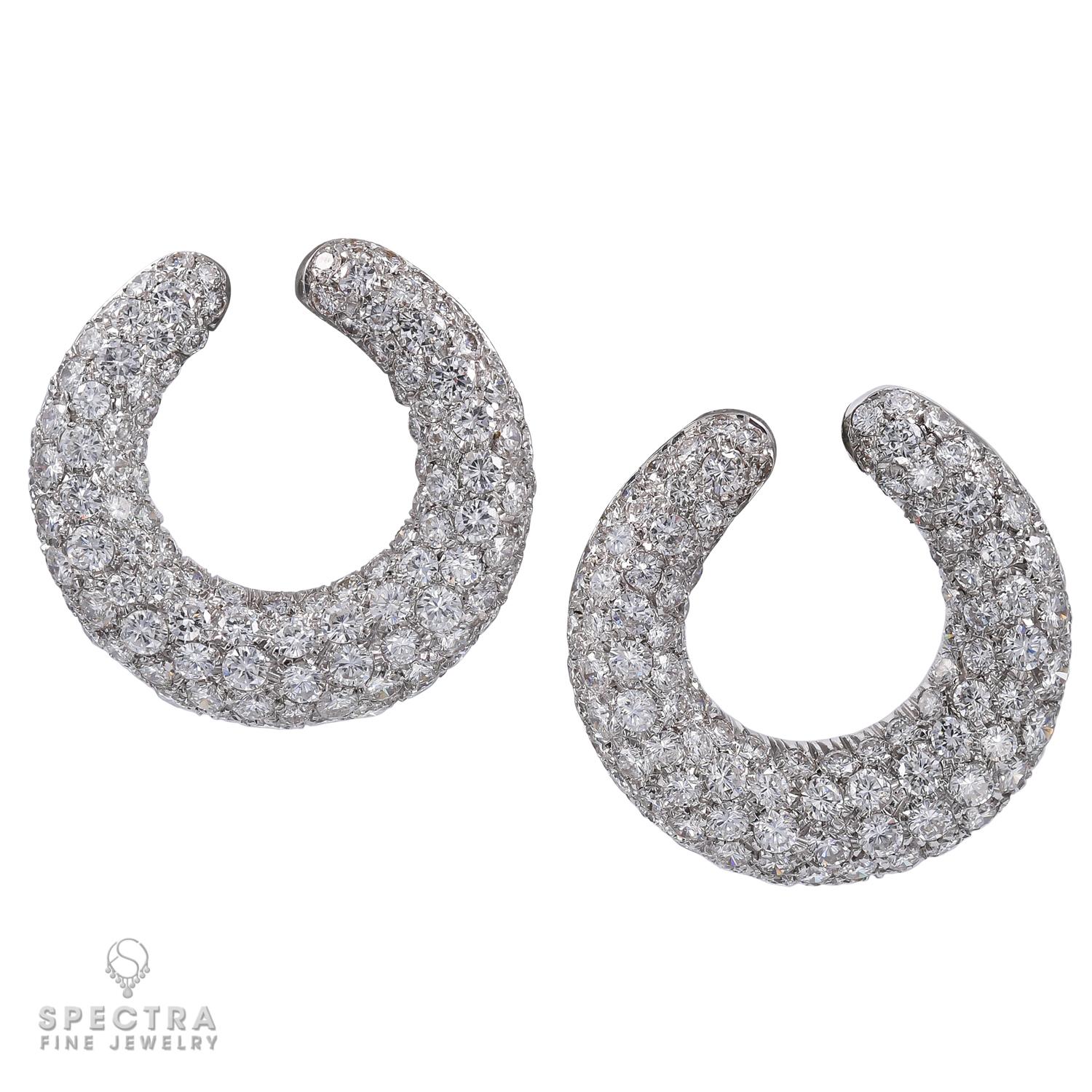 Round Cut 18kt White Gold Diamond Hoop Earrings For Sale