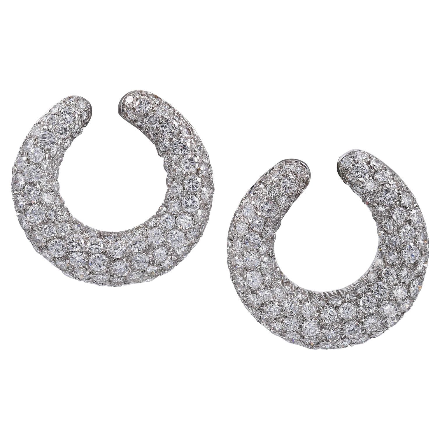 18kt White Gold Diamond Hoop Earrings For Sale
