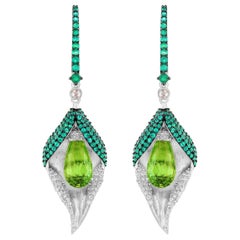 18 Karat White Gold Diamond Emerald and Peridot Earrings