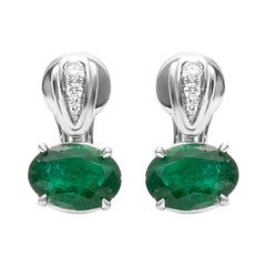 18 Karat White Gold Diamond 
Emerald Cocktail Dangle Earrings