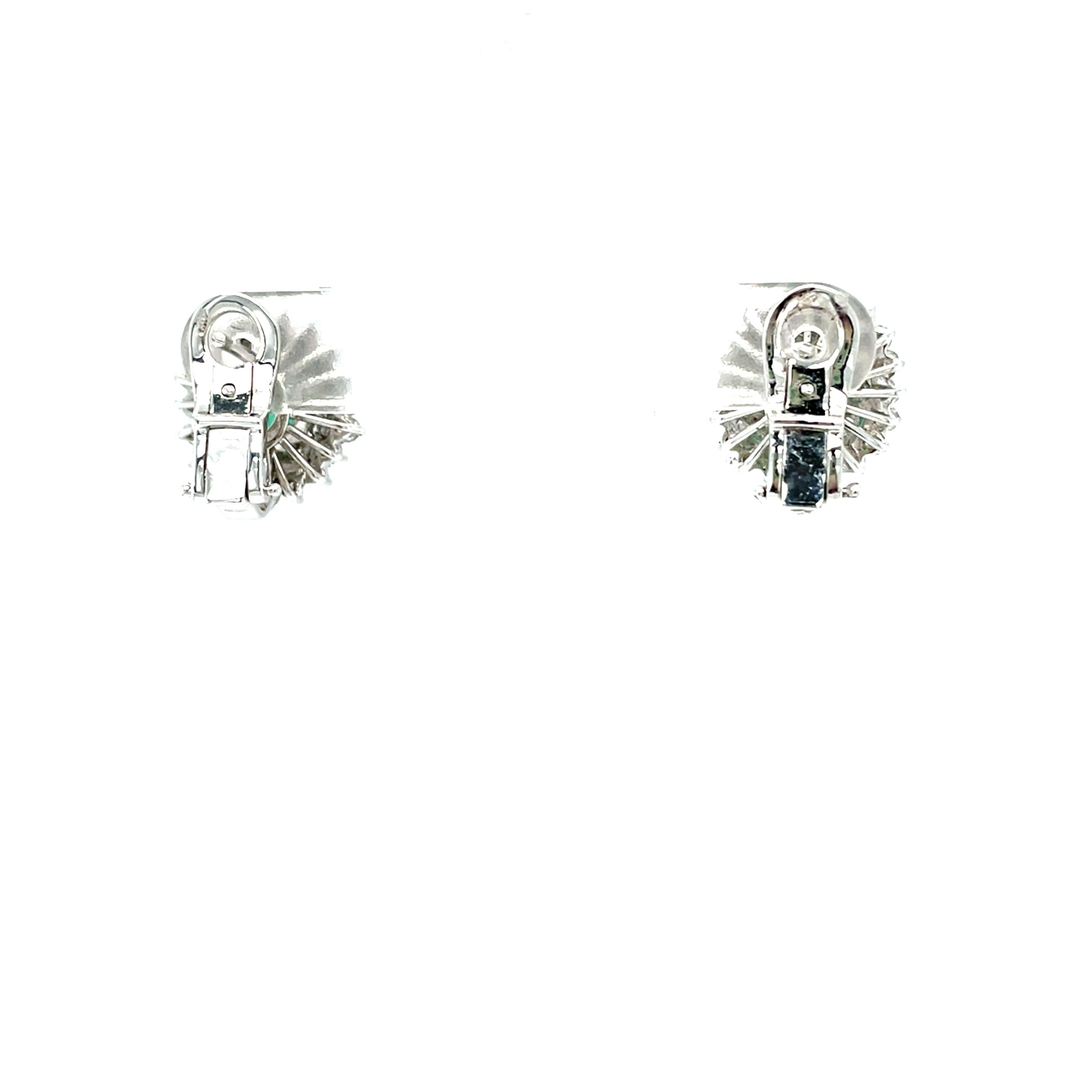 Oval Cut 18 Karat White Gold Diamond Emerald Drop Earrings For Sale