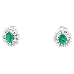 18 Karat White Gold Diamond Emerald Drop Earrings
