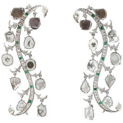 18 Karat White Gold, Diamond and Emerald Earrings