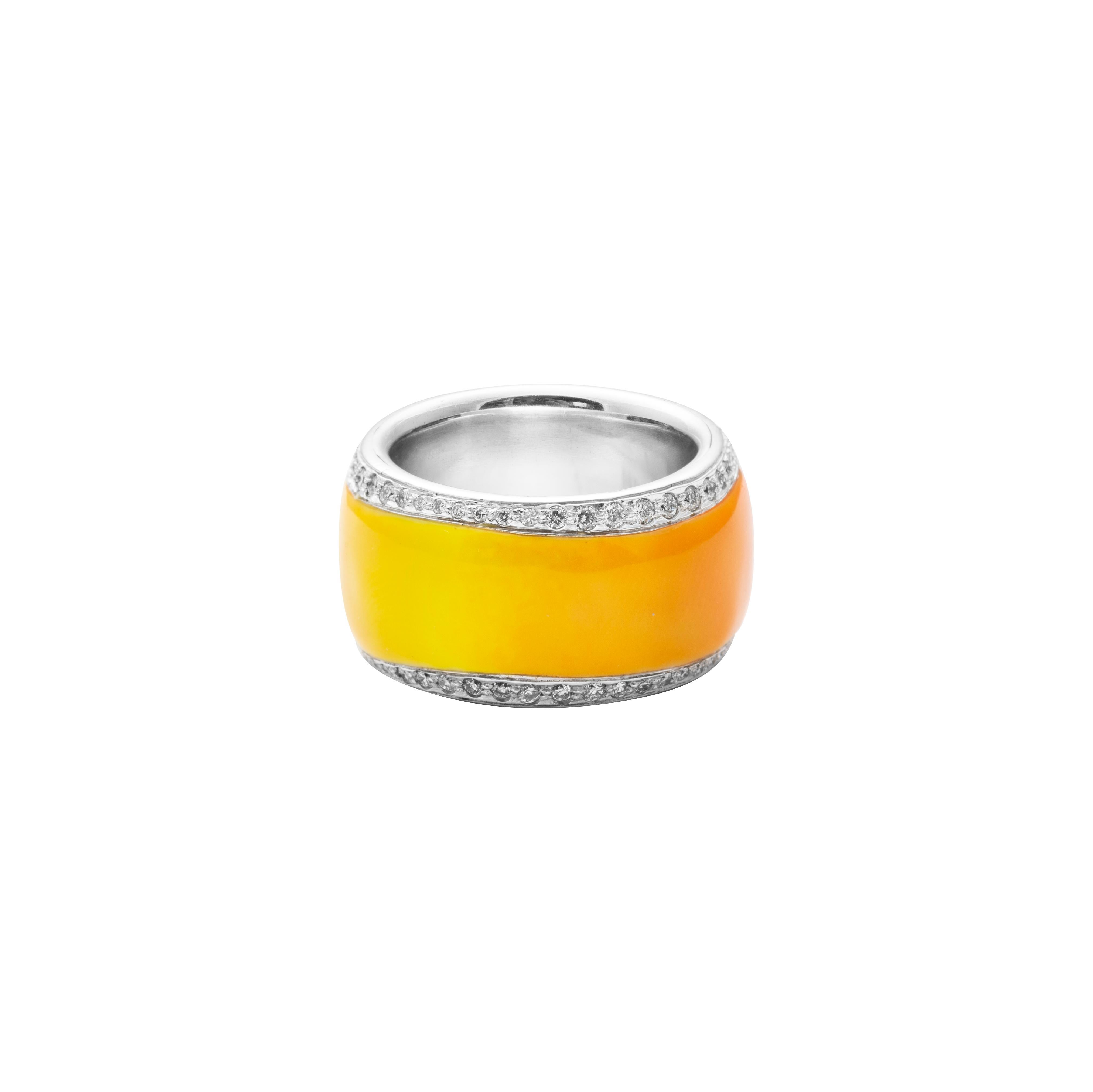 Contemporary 18 Karat White Gold Diamond Enamel Cocktail Ring For Sale